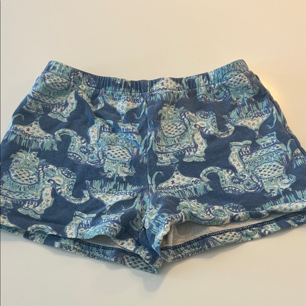 Lilly Pulitzer Blue and Green Elephant Print Athletic Shorts